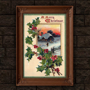 1910 Weihnachten Weihnachten Holly Poster Art