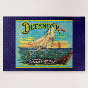 1910er Defender Marke Packing Segelbootlabel Puzzle