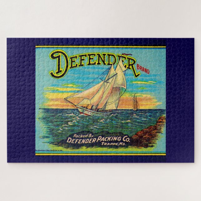 1910er Defender Marke Packing Segelbootlabel Puzzle (Horizontal)