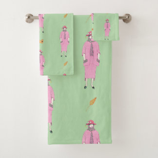 1910er Fashion Illustration Lady & Pekingese Dog Badhandtuch Set