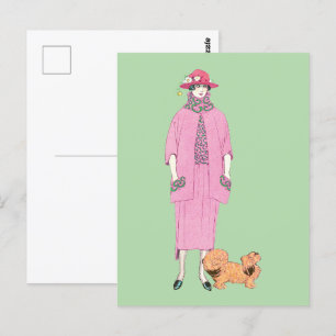 1910er Fashion Illustration Lady & Pekingese Dog Postkarte