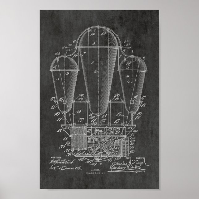 1911 Alte Luftschiff Ballon Patentkunst Zeichnend  Poster (Vorne)