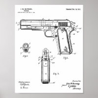 1911 Colt Browning Gun Patent Art Zeichnend Print