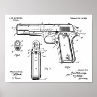 1911 Colt Browning Gun Patent Art Zeichnend Print