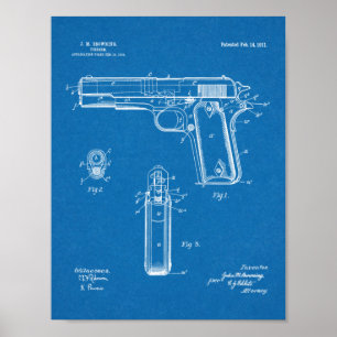 1911 Colt Browning Waffe Patent Kunst Zeichnung Dr Poster