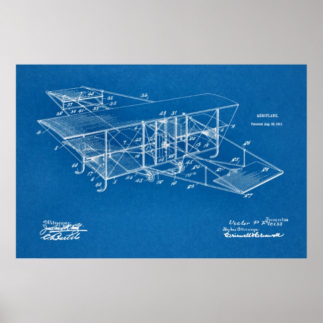1911 Flugzeugpatentkunst Zeichnend Druck Poster (Vorne)
