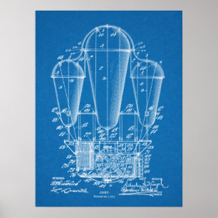 1911 Luftschiff Ballon Patentkunst Zeichnend Print Poster