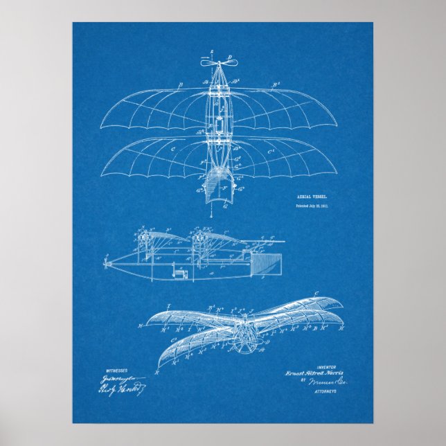 1911 Vintage Flugzeugpatentkunst Zeichnend Druck Poster (Vorne)