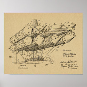 1912 Alte Luftschiff Flugzeug Patent Kunst Zeichnu Poster