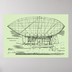 1912 Boat Airship Balloon Patent Art Drawing Print Poster