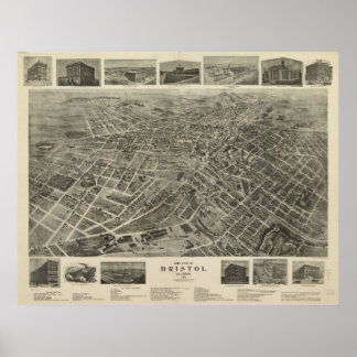 1912 Bristol, VA TN Bird's Eye View Panorama Karte Poster