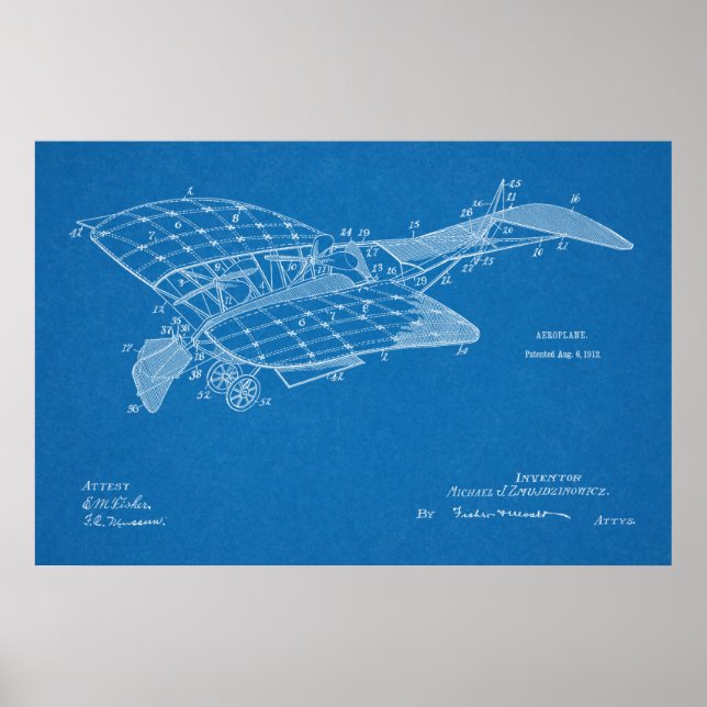 1912 Flugzeugpatentkunst Zeichnend Druck Poster (Vorne)