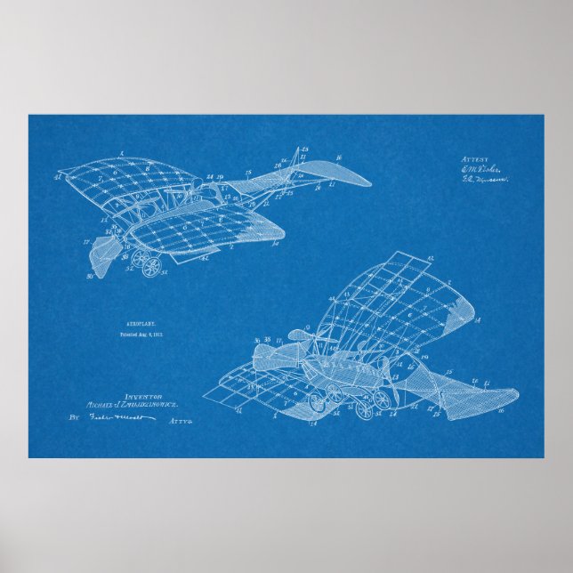 1912 Flugzeugpatentkunst Zeichnend Druck Poster (Vorne)