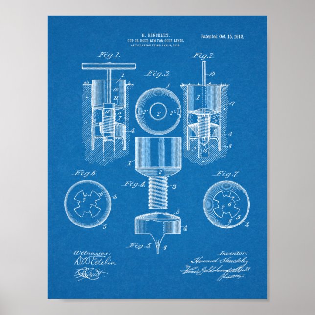 1912 Golf Cup Loch Design Patent Art Print Poster (Vorne)