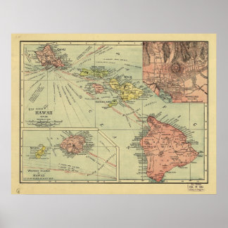 1912 Karte der Hawaii-Hawaiianischen Inseln Poster