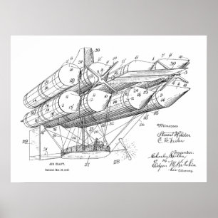 1912 Old Airship Plane Patent Art Drawing Print Poster