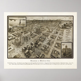 1912 Panoramablick auf die Vogelperspektive Housto Poster