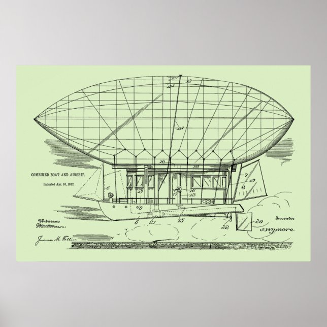 1912 Schiff Luftschiff Ballon Patentkunst Zeichnen Poster (Vorne)