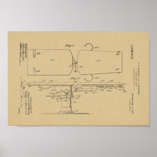 1912 Vintage Osteopathische Tabelle Patentschrift  Poster (Vorne)