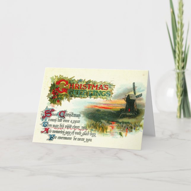 1912 Weihnachtsgrüße Windmill Feiertagskarte (Vorderseite)