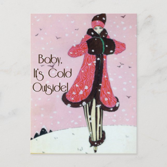 1913 Art Deco Winter Fashion Scene Postkarte (Vorderseite)
