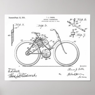 1913 Bicycle Transmission Design Patent Art Print Poster
