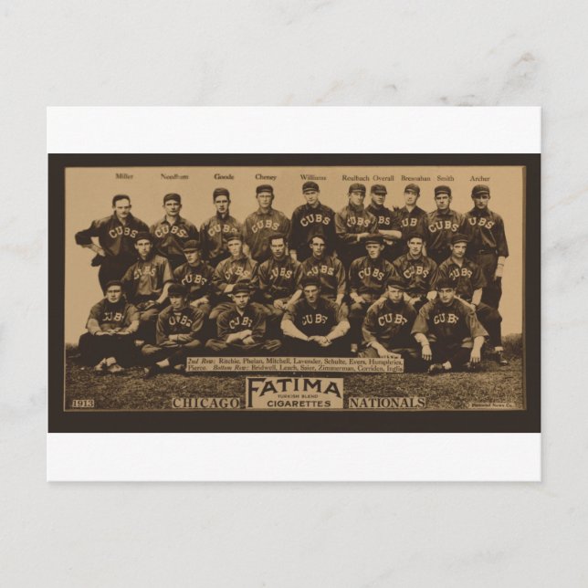 1913 Chicago Cubs Fatima Tobacco Card Print Postkarte (Vorderseite)