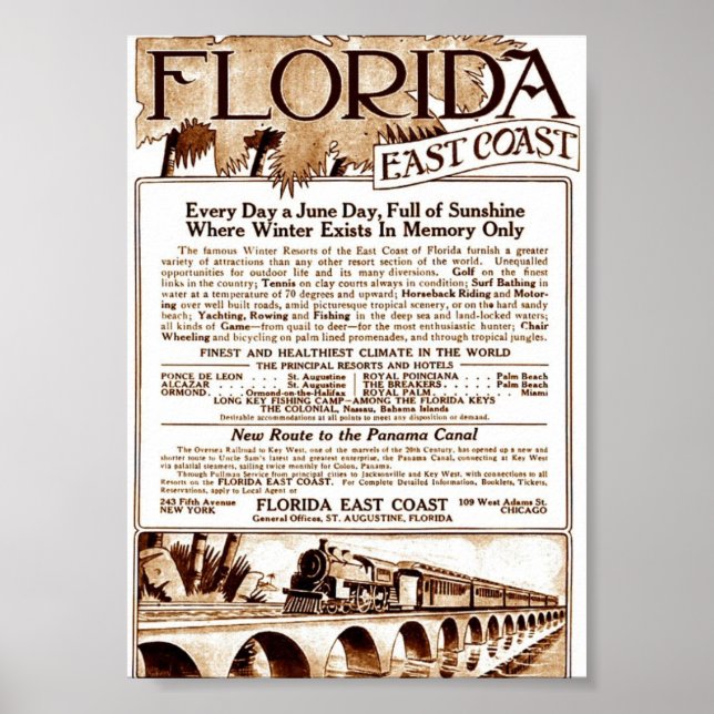 1913 Florida East Coast Railway Advert Poster (Vorne)