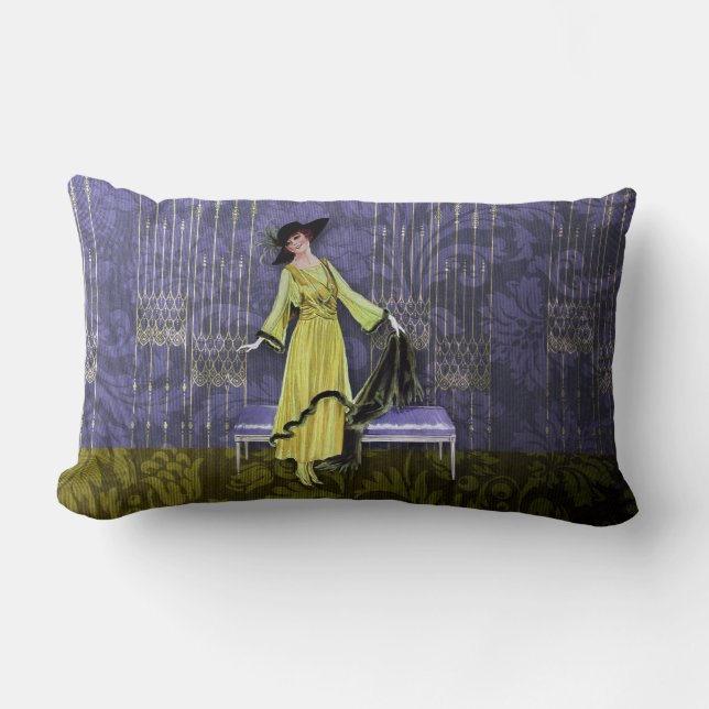 1913 LUXE: VINTAGE MODE, Chartreuse, Singrün Lendenkissen (Vorderseite)