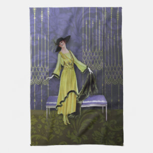 1913 LUXUS: VINTAGE MODE, Chartreuse, Periwinkle Geschirrtuch