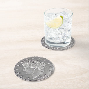 1913 Nickel-Papier-Untersetzer mit dem Leiter der Runder Pappuntersetzer