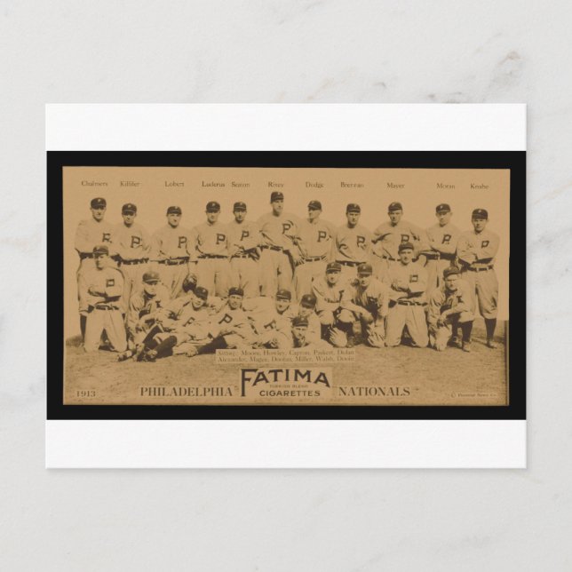 1913 Philadelphia Phillies Fatima Tobacco Card Postkarte (Vorderseite)