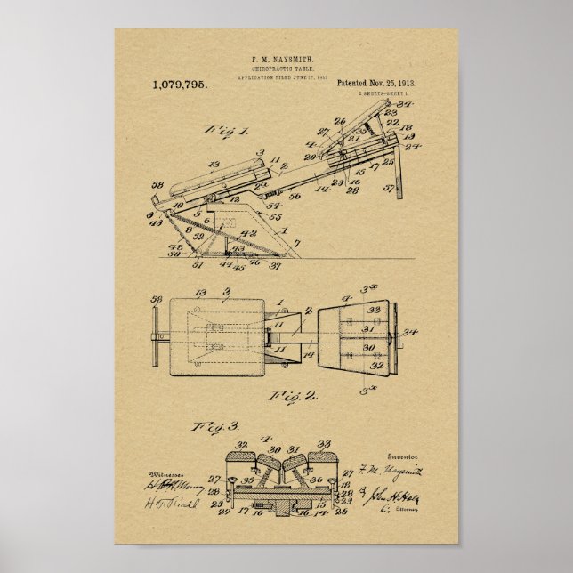 1913 Vintage Chiropraktische Tafelpatente Art Prin Poster (Vorne)
