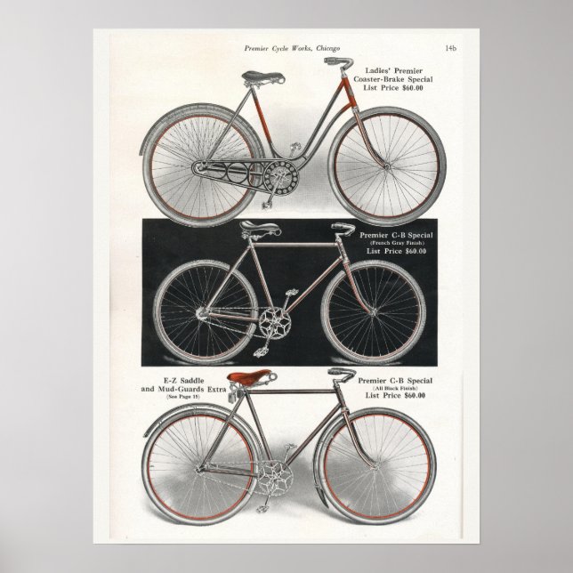 1913 Vintages Damen Premier Bicycle Ad Art Poster (Vorne)
