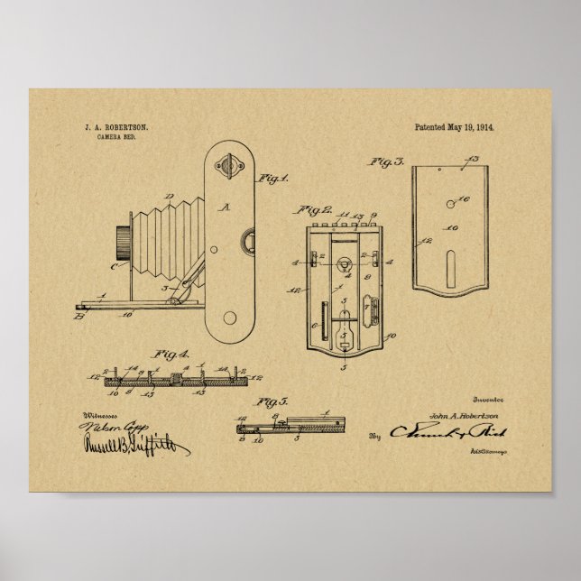 1914 Faltkamera Patent Art Zeichnend Druck Poster (Vorne)