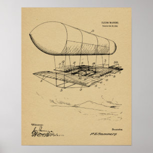 1914 Flying Machine Patent Art Zeichnend Print Poster