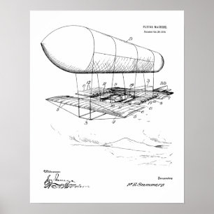 1914 Flying Machine Patent Art Zeichnend Print Poster