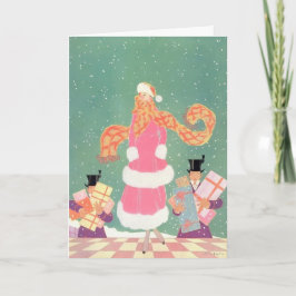 1914 Frauen in rosa mit Männern, die Geschenke tra Feiertagskarte