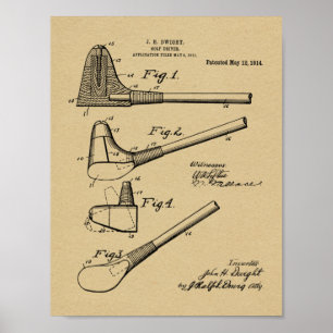 1914 Golf Club Driver Design Patent Art Print Poster