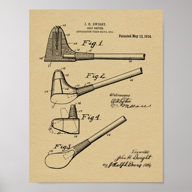 1914 Golf Club Driver Design Patent Art Print Poster (Vorne)