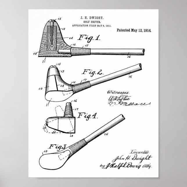 1914 Golf Club Driver Design Patent Art Print Poster (Vorne)