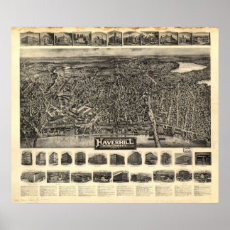 1914 Haverhill, MA Birds Eye Panoramablick Karte Poster