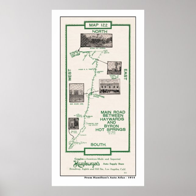 1914 Karte, Haywards nach Byron Hot Springs Poster (Vorne)