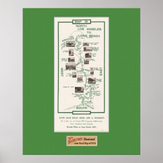 1914 Karte, LA to Long Beach Poster