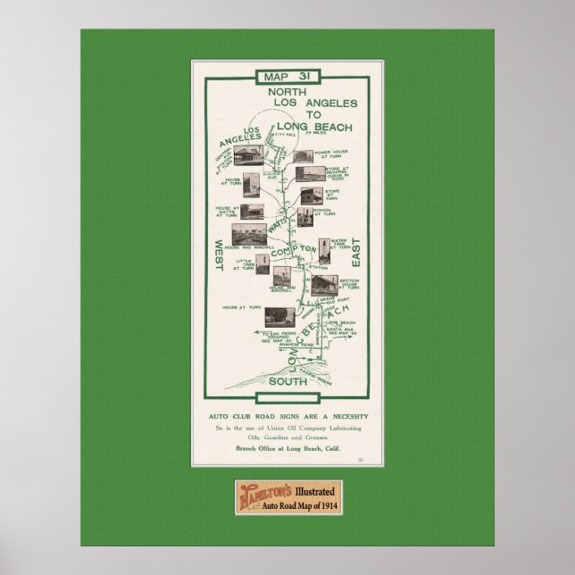 1914 Karte, LA to Long Beach Poster (Vorne)