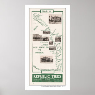 1914 Karte, LA to Orange Poster