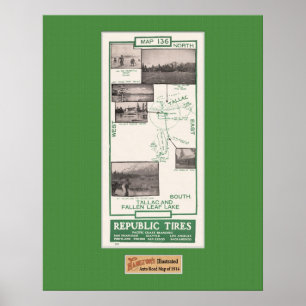 1914 Map, Fallen Leaf Lake und Tallac Poster