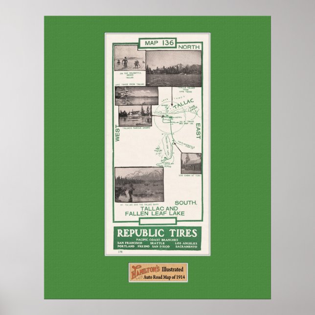 1914 Map, Fallen Leaf Lake und Tallac Poster (Vorne)