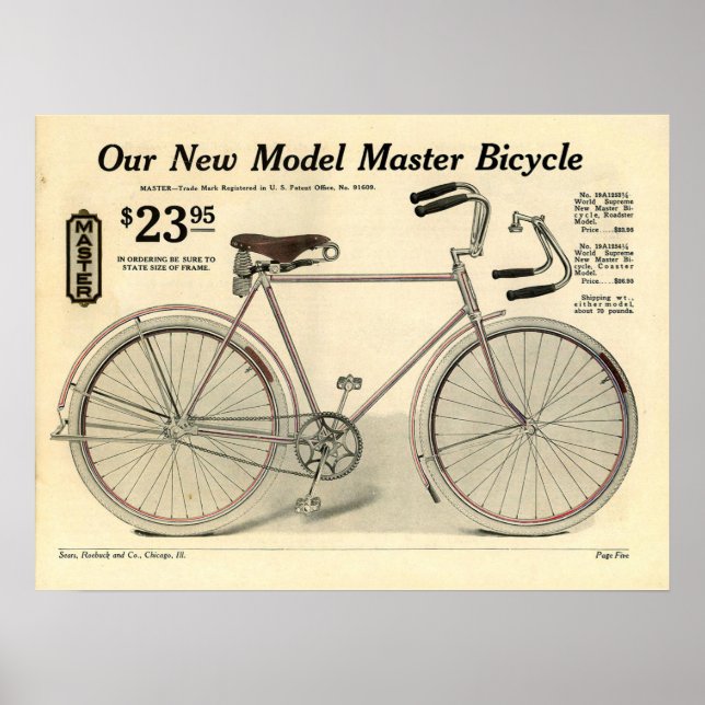 1914 Vintag Sears Master Bicycle Ad Art Poster (Vorne)