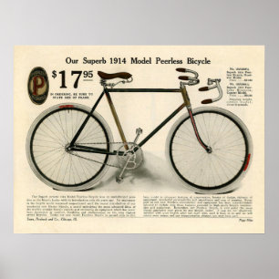 1914 Vintag Sears Peerless Bicycle Ad Art Poster